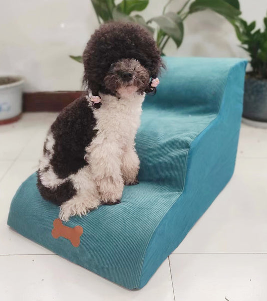 3-Tier Pet Stairs with Soft Flannel Cover – Dog & Cat Ramp Cushion