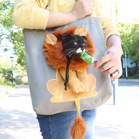 Lion Design Pet Carrier Backpack – Breathable Canvas Sling for Small Dogs & Cats (Up to 5 lbs)