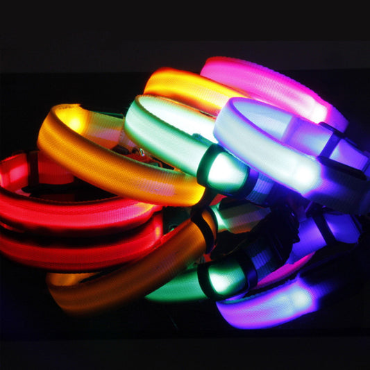 LED Nylon Dog Leash & Collar Set – Glow-in-the-Dark Flashing Pet Gear for Night Safety