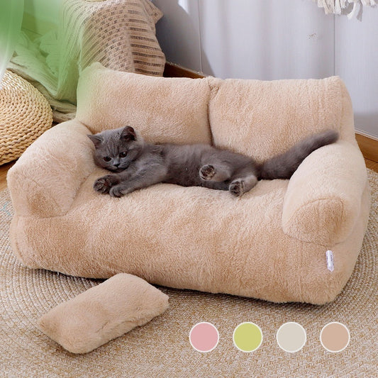 Soft Cat Sofa Bed with Pillow – Cozy Pet Lounger