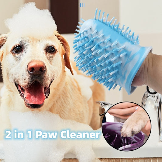 2-in-1 Pet Paw Cleaner Cup & Grooming Brush – Portable Silicone Foot Washer