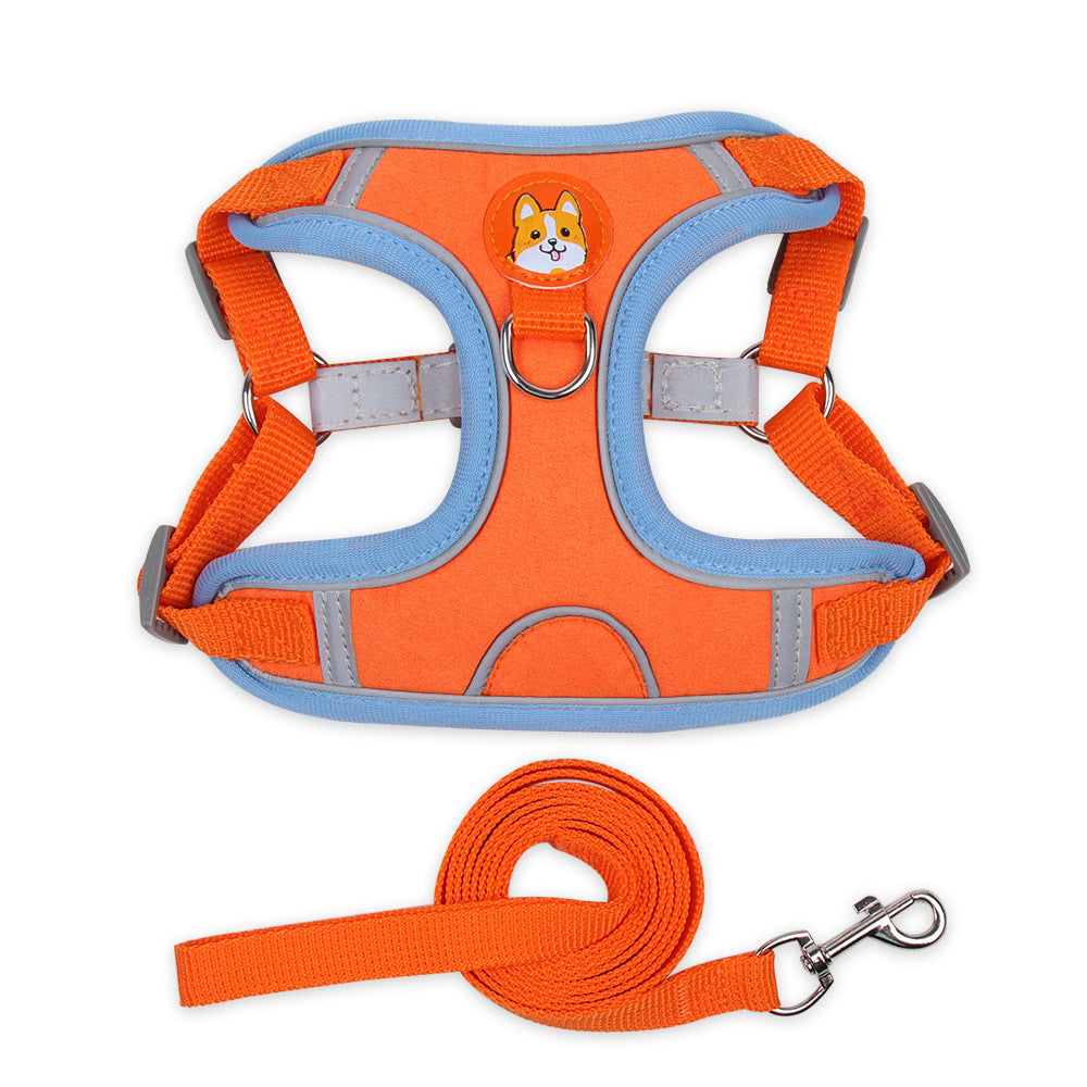 Reflective Dog Harness with Leash – Soft Suede, Lightweight & Comfortable