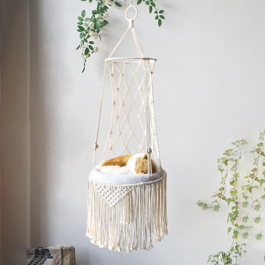 Macrame Hanging Pet Bed – Boho Cat Hammock Swing & Wall Hanging Pet Gift